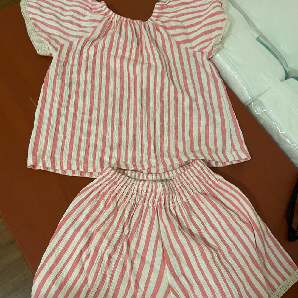 Zara kids Pink and White Striped matching set